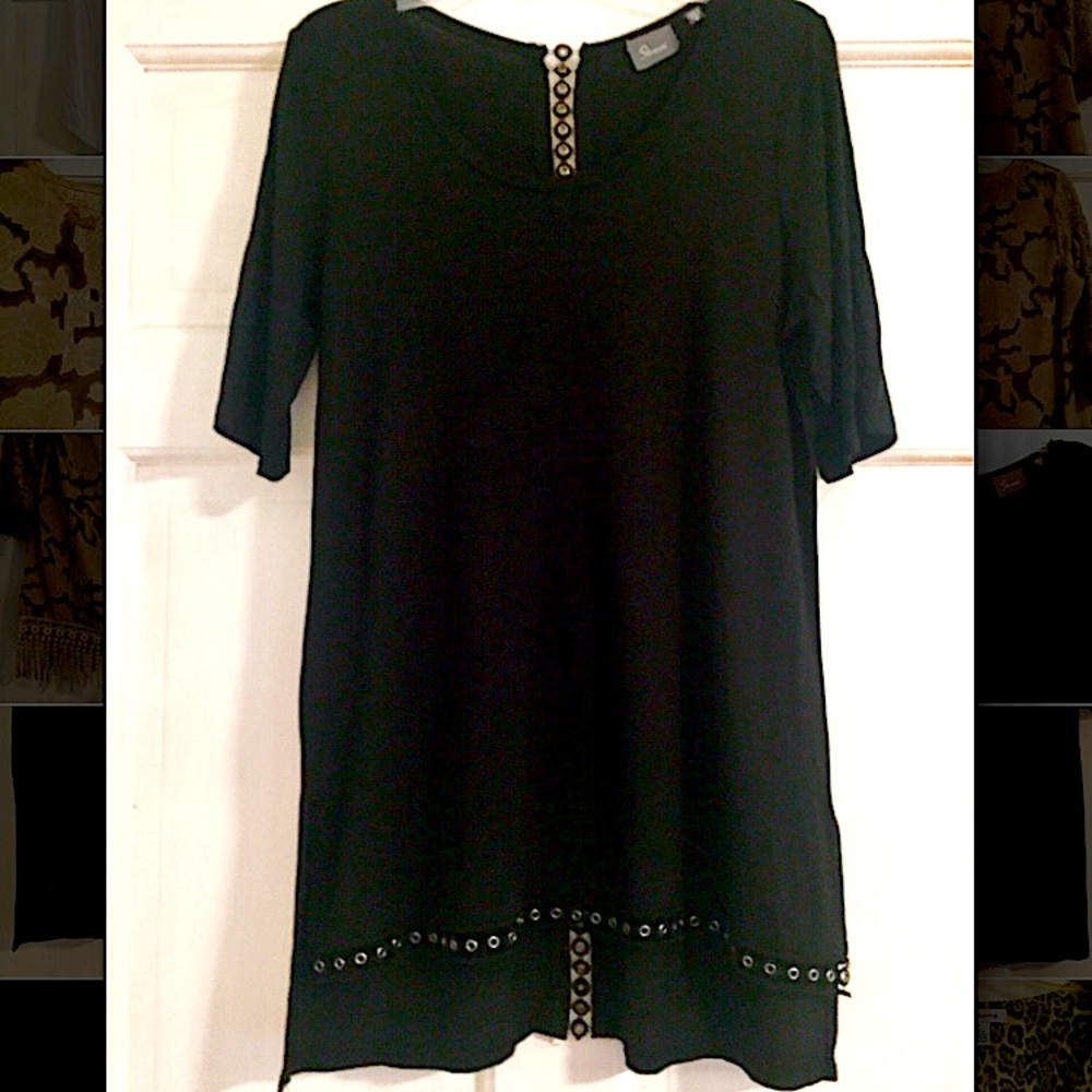 Stazzi Black Tunic Top w/ Front & Back Detailing M
